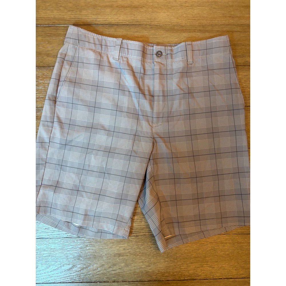 Golf Grand Slam Golf Shorts Mens 34 Grey Plaid Performance Flat Front Checked